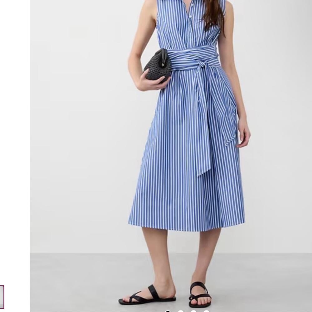 Banana Republic Midi Shirt Dress, Blue and White Striped, Large